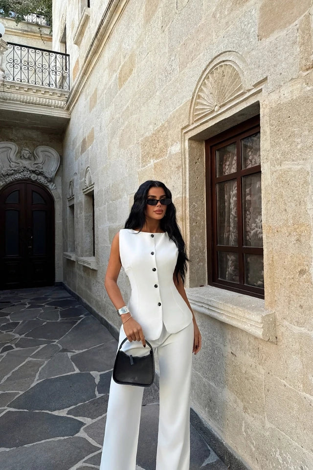 White Lamarie Tie Waist Bottom Top Set
