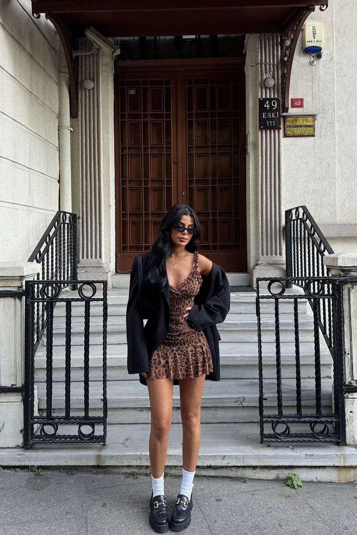 Brown Zadie Leopard Patterned Mini Tulle Dress