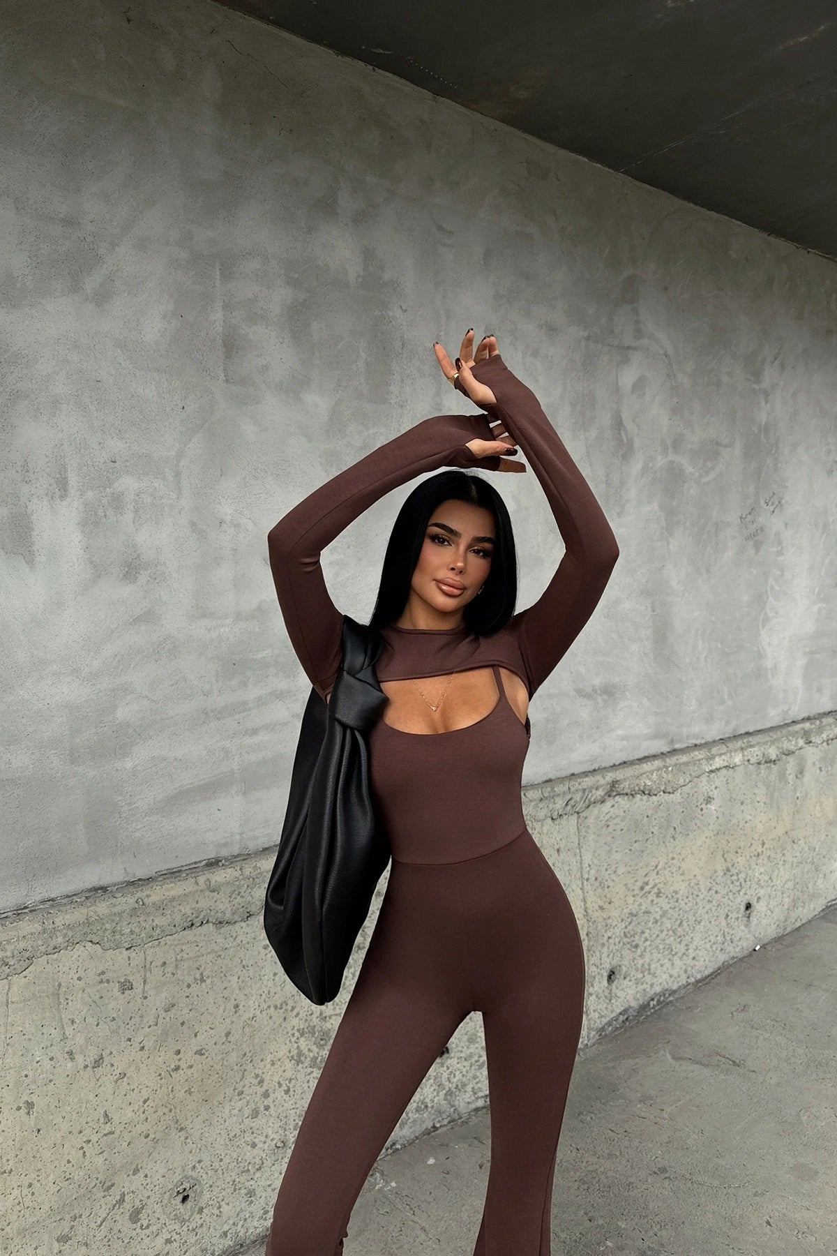 Brown Window Detail Jumpsuit