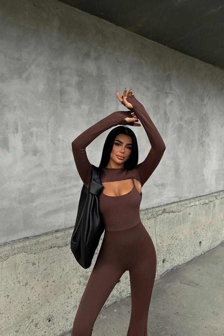 Brown Window Detail Jumpsuit