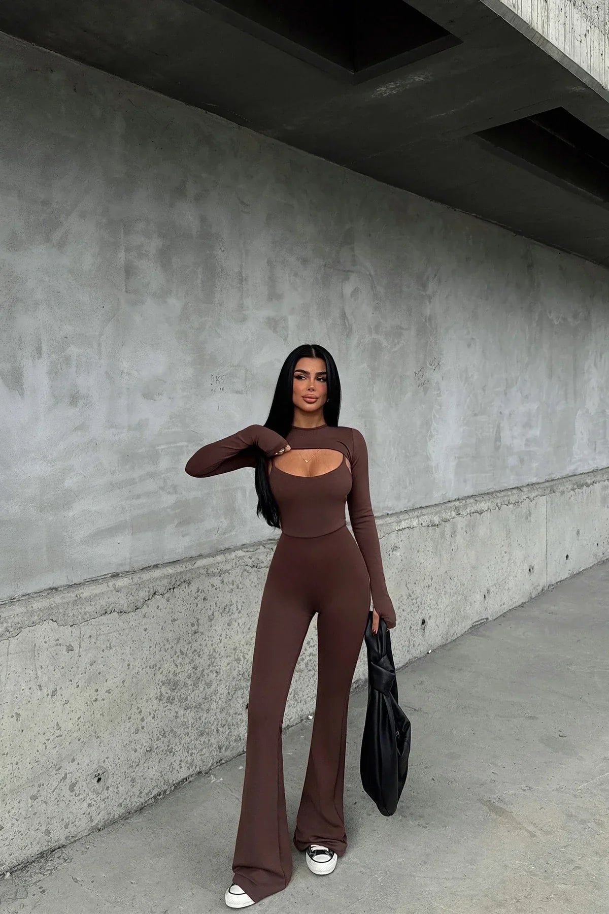 Brown Window Detail Jumpsuit