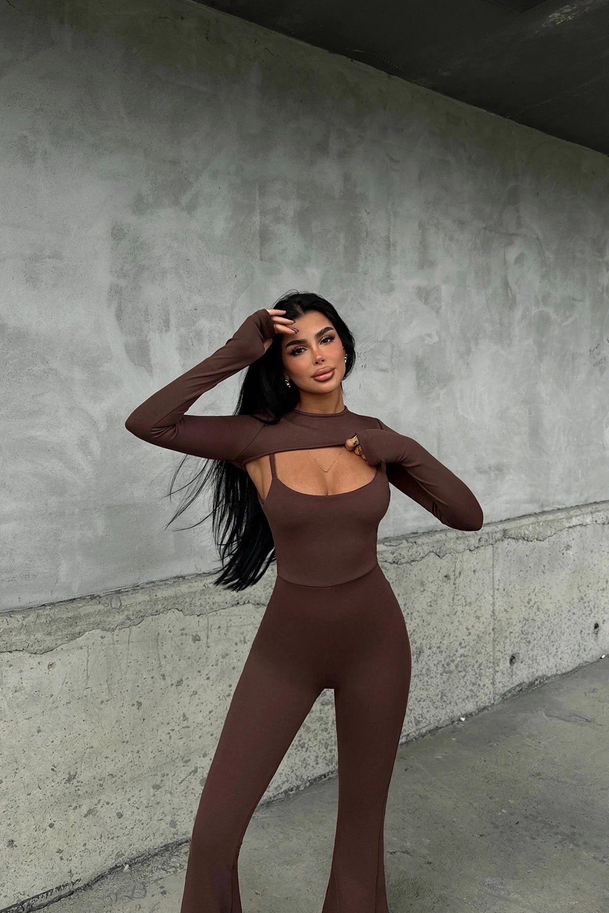Brown Window Detail Jumpsuit