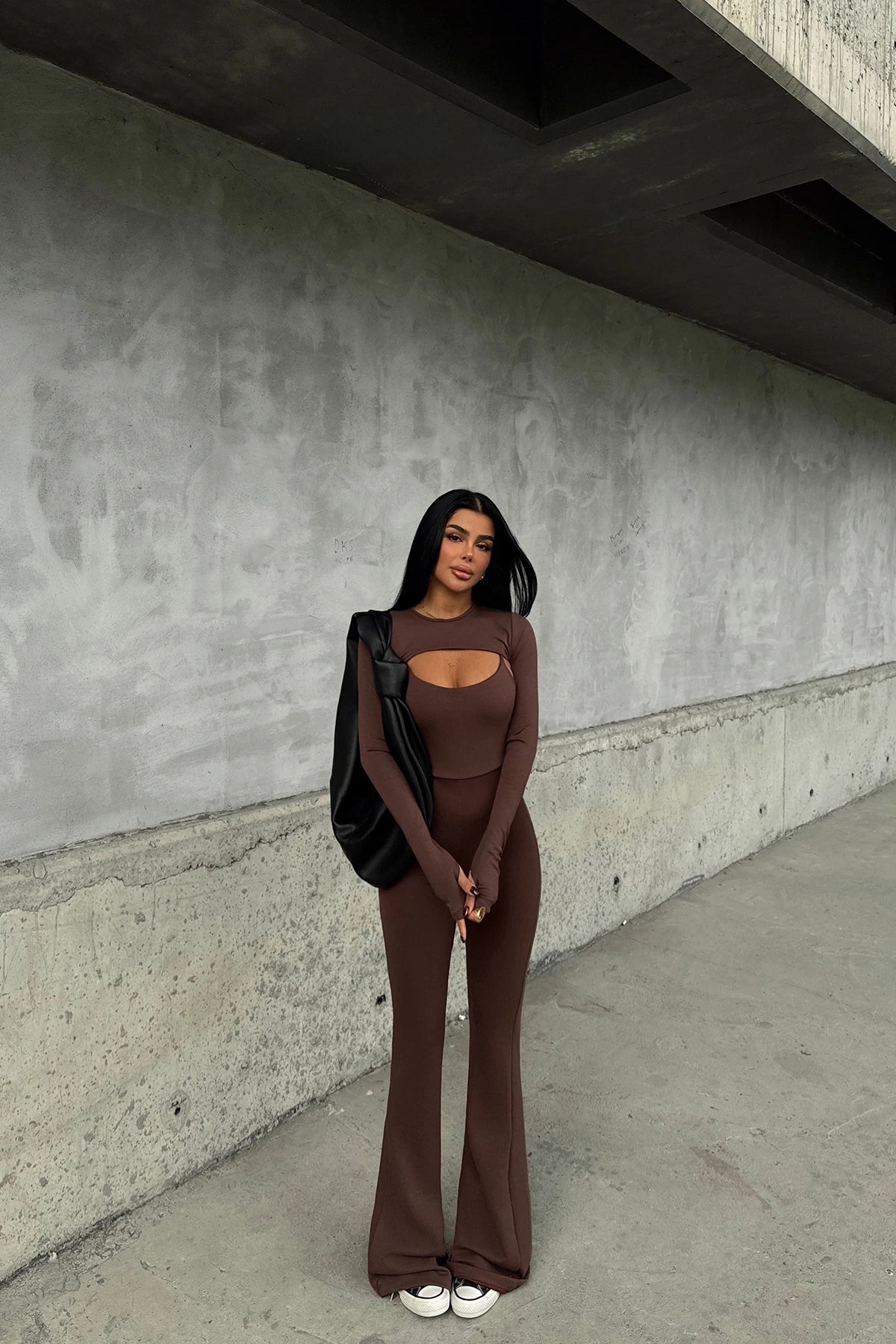 Brown Window Detail Jumpsuit
