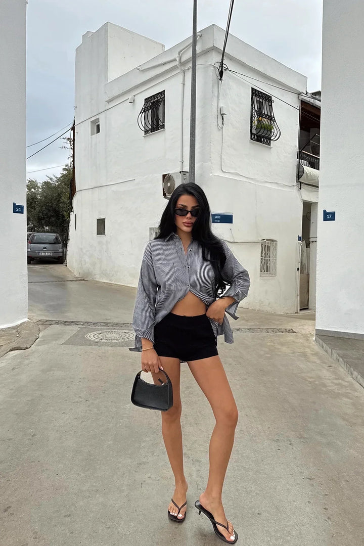Black Romi Striped Shirt