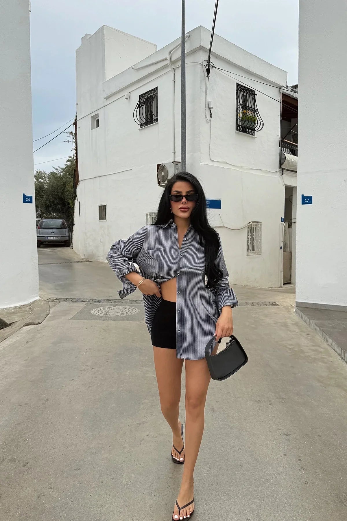 Black Romi Striped Shirt