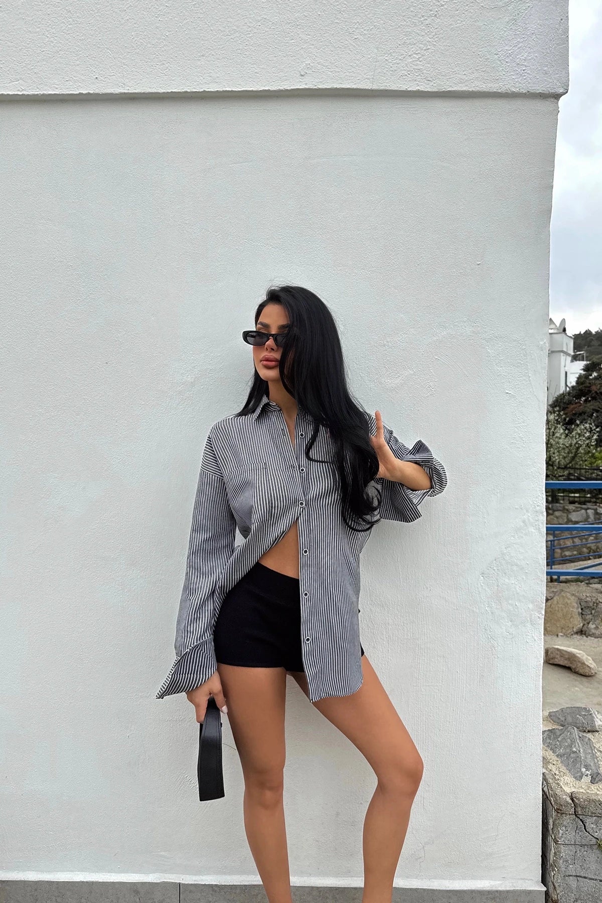 Black Romi Striped Shirt