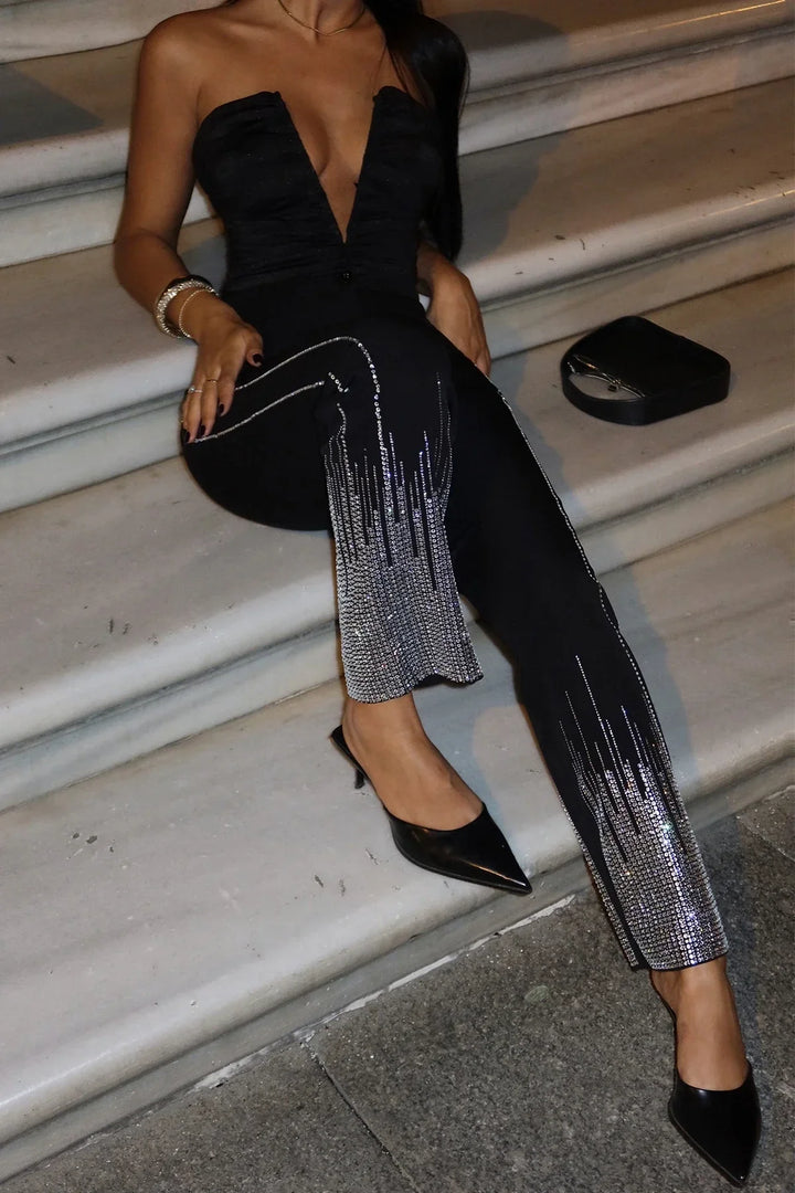 Black Peta Stone Glitter Pants