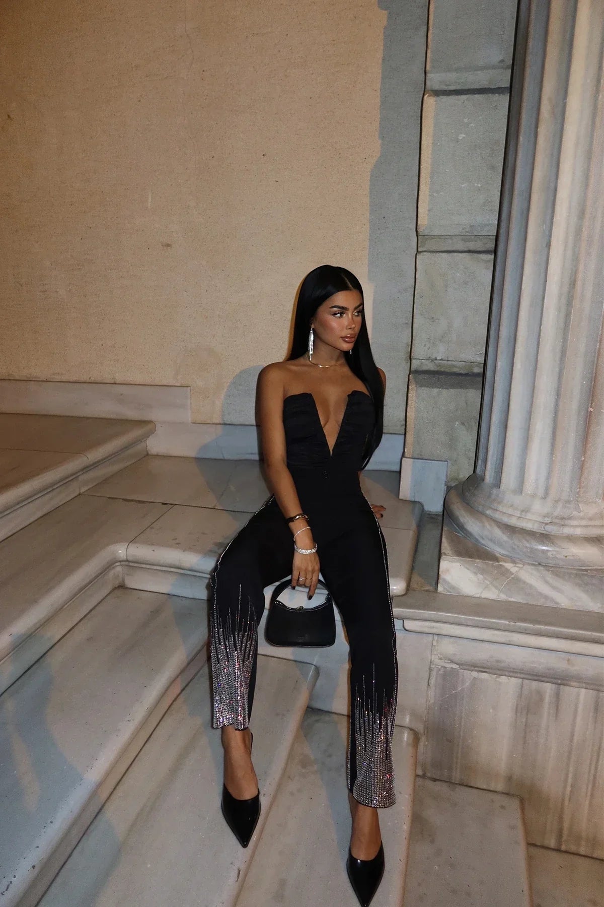 Black Peta Stone Glitter Pants