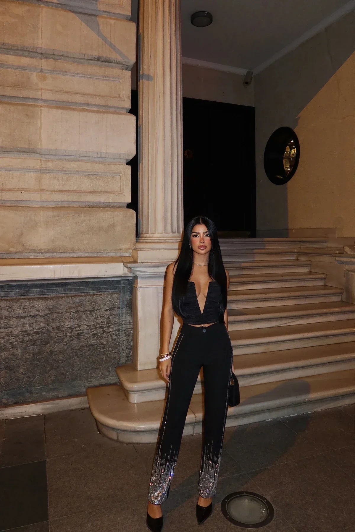 Black Peta Stone Glitter Pants