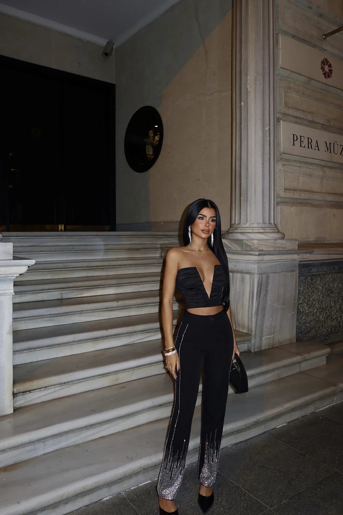 Black Peta Stone Glitter Pants